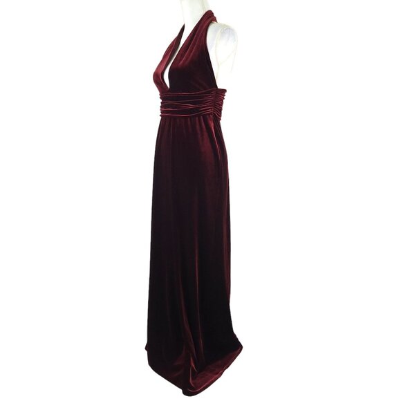 Laundry By Shelli Segal Velvet Maxi Dress Womens Size 4 Burgundy Halter Formal - Picture 3 of 14